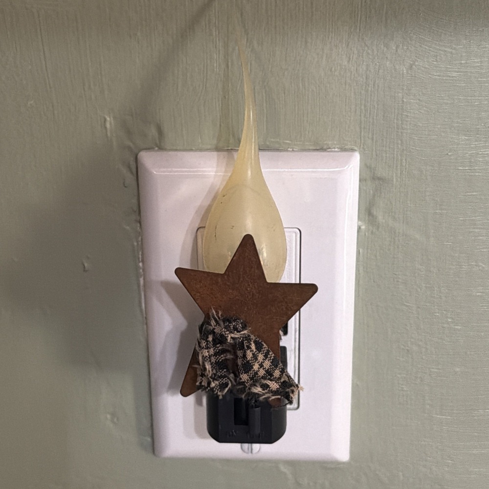 Primitive Rusty Metal Star Night Light Country Farmhouse Decor Silicone Bulb